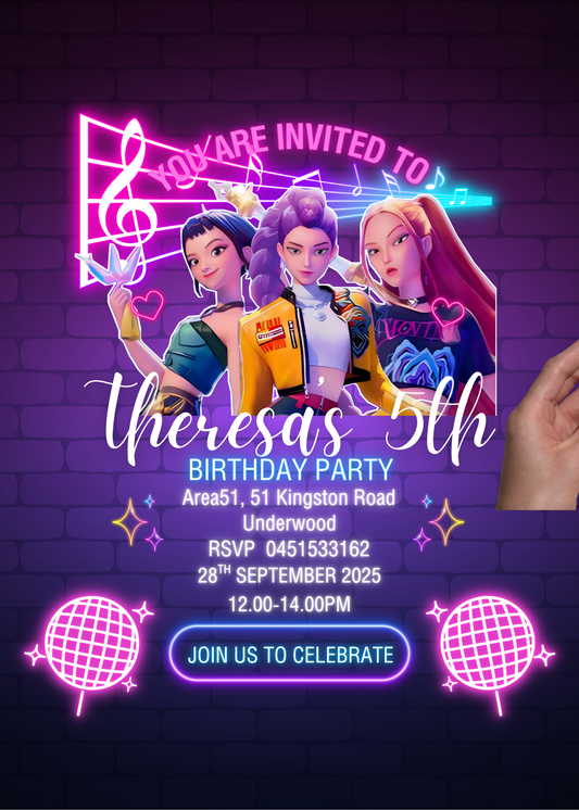 K-pop Demon Hunters Birthday Invitation